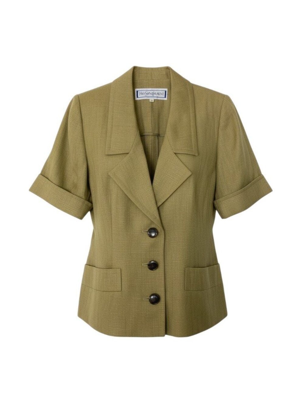 Saint Laurent Tailored Jacket Short Sleeve Linen Blend Khaki M